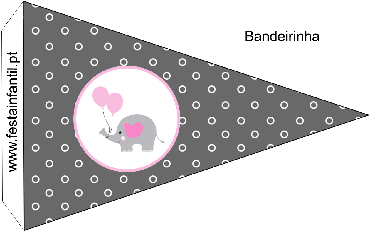 Bandeirinha triângulo Elefante Rosa